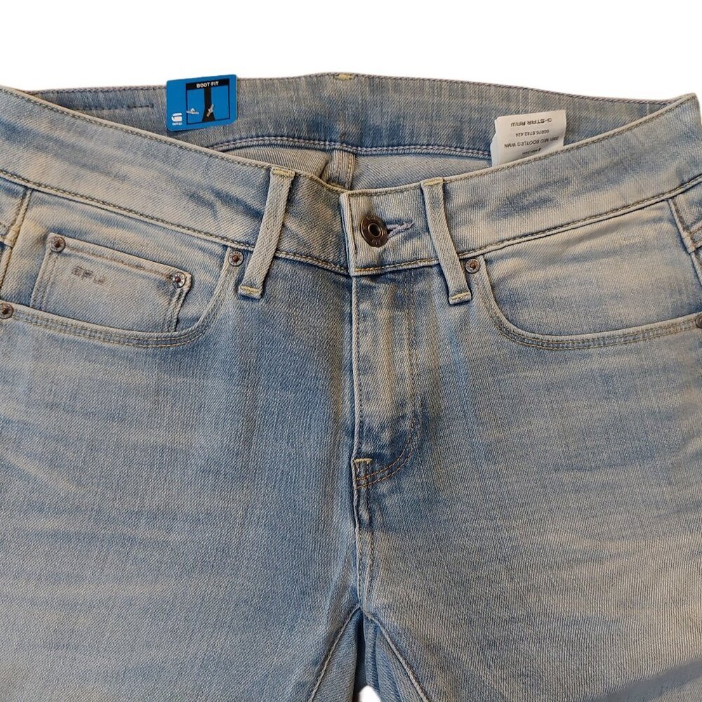 G-Star Raw 3301 Mid Bootleg Gova Super Stretch Light Blue Denim Jeans Sz 27 NWT - Picture 2 of 13